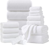 18 Piece Microfiber Bath Towels Set - 6 Bath Sheets,6 Hand Towels And 6 Washcloths,Soft Family Towels,Highly Absorbent Bathroom Towel,Quick Dry Shower Towel Luxury Towels For Hotel Spa Dorm-White