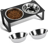 1 Set Elevated Cat Food Water Bowls, 4 Replacement Stainless Steel Bowls for Indoor Pet with Cute Metal Stand, 10° Tilted Anti-Vomiting Raised Wide Shallow Cat Dishes Whisker Friendly for Kitten,Puppy