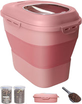 30-35Lbs Airtight Dog Food Storage Container,Collapsible Dog Food Container | Large Pet Food Storage Container with Double Airtight Seal & Magnetic Lid,Dog Food Bin with Wheels,2Pcs Containers,Scoop,Pink