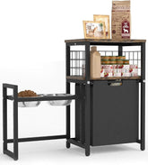 30.6Long x 26.2 High Elevated Dog Bowl Stand with Pet Food Storage Organizer, Adjustable Raised Feeding Station with Toy Basket for Large Medium Small Dogs and Cats, Black