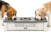 3 Bowl Dog Feeding Station, Personalized Triple Bowl Food Stand Small Dogs | Farmhouse Style, Elevated Wood Stand, Storage Container, Stainless Steel Bowls, Raised Feeder, Small Breed, Made in USA