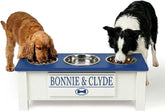 3 Bowl Dog Feeding Station, Personalized Triple Bowl Food Stand Medium Dogs | Farmhouse Style, Elevated Wood Stand, Storage Container, Stainless Steel Bowls, Raised Anti-Slip Feeder, Made in USA