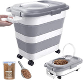 25-28Lbs Dog Food Storage Container Airtight,Collapsible Pet Food Storage | Dog Food Container with Handle,Wheels,Double Airtight Seal Fresh,Save Space,Pest/Mouse-proof,Small Cat Food Container,Scoop