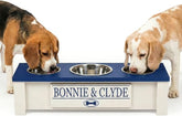 3 Bowl Dog Feeding Station, Personalized Triple Bowl Food Stand Small Dogs | Farmhouse Style, Elevated Wood Stand, Storage Container, Stainless Steel Bowls, Raised Feeder, Small Breed, Made in USA