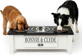 3 Bowl Dog Feeding Station, Personalized Triple Bowl Food Stand Medium Dogs | Farmhouse Style, Elevated Wood Stand, Storage Container, Stainless Steel Bowls, Raised Anti-Slip Feeder, Made in USA