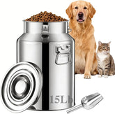 15 Lbs Stainless Steel Dog Food Storage Container with Scoop, Large Metal Dog Food Bin with Airtight Lid & Locking Clamp, Pet Food Container for Dogs & Cats, Keep Fresh, Easy to Clean