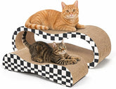 2 in 1 Large Cardboard Cat Scratcher Lounger, Cat Scratching Board for Indoor Cats, 100% Recyclable & Reversible Horizontal Scratching Pads Prevents Furniture Damage, Checkerboard