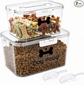2-Piece Dog Food Container with Handle, Combined 15 Lbs Airtight Pet Food Treat Bin for Dogs Cats, Large Capacity Kibble Container for Kitchen Counter,Stackable and Keep Food Fresh