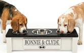 3 Bowl Dog Feeding Station, Personalized Triple Bowl Food Stand Small Dogs | Farmhouse Style, Elevated Wood Stand, Storage Container, Stainless Steel Bowls, Raised Feeder, Small Breed, Made in USA