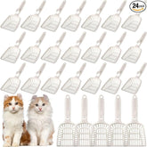 24 Pieces Litter Scoop Bulk for Cats Plastic Pet Kitty Litter Scooper Durable Deep Shovel for Pet Stores Veterinary Clinic, Long Handle White