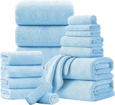 18 Piece Microfiber Bath Towels Set - 6 Bath Sheets,6 Hand Towels And 6 Washcloths,Soft Family Towels,Highly Absorbent Bathroom Towel,Quick Dry Shower Towel Luxury Towels For Hotel Spa Dorm-Blue