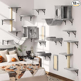 12-in-1 Cat Wall Shelves, Luxury Wall-Mounted Cat Climber Set | with Condos House, Scratching Post, Bridge Ladder, Indoor Space-Saving Furniture for Kittens .Gray
