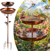 2-in-1 Tall Bird Bath and Feeder for Outdoors, 47" Adjustable Metal Standing Birdfeeder with 5-Prong Base, Antique Copper Finish Rustproof Water Bowl & Seed Tray Station for Garden Yard Patio Decor