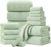 18 Piece Microfiber Bath Towels Set - 6 Bath Sheets,6 Hand Towels And 6 Washcloths,Soft Family Towels,Highly Absorbent Bathroom Towel,Quick Dry Shower Towel Luxury Towels For Hotel Spa Dorm-Green