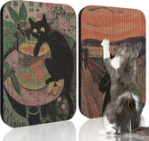 2 Pack Cat Wall Scratcher, Art Cat Scratching Board for Cats | Wall Mounted Cat Scratch Pad, Water-Based Ink, Hook&Loop Strips, Floor or Wall Use, 16.7x11x1 Inch, Goldfish & Scream