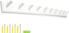 10 Hook Coat Rack Wall Mounted, Long 38 Inches Wooden Wall Coat Hanger with 10 Pegs, 16'' Hole to Hole Wall Coat Hooks for Hanging Towels, Hats, Backpacks, Clothing, Caps (White