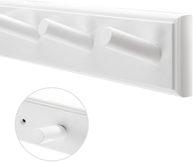 10 Hook Coat Rack Wall Mounted, Long 38 Inches Wooden Wall Coat Hanger with 10 Pegs, 16'' Hole to Hole Wall Coat Hooks for Hanging Towels, Hats, Backpacks, Clothing, Caps (White