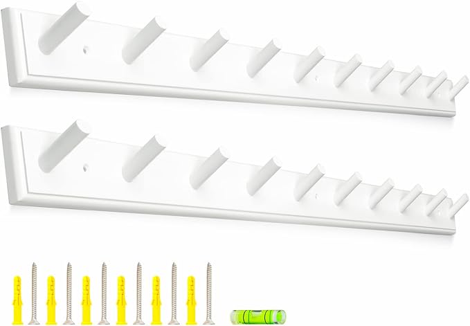 2PCS Coat Rack Wall Mounted, Long 38'' Wooden Wall Coat Hooks with 10 Pegs, Wall Peg Rail Hangers for Hanging Towels, Hats, Backpacks, Clothing, Caps(White)
