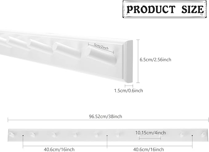 2PCS Coat Rack Wall Mounted, Long 38'' Wooden Wall Coat Hooks with 10 Pegs, Wall Peg Rail Hangers for Hanging Towels, Hats, Backpacks, Clothing, Caps(White)