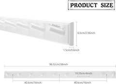 10 Hook Coat Rack Wall Mounted, Long 38 Inches Wooden Wall Coat Hanger with 10 Pegs, 16'' Hole to Hole Wall Coat Hooks for Hanging Towels, Hats, Backpacks, Clothing, Caps (White