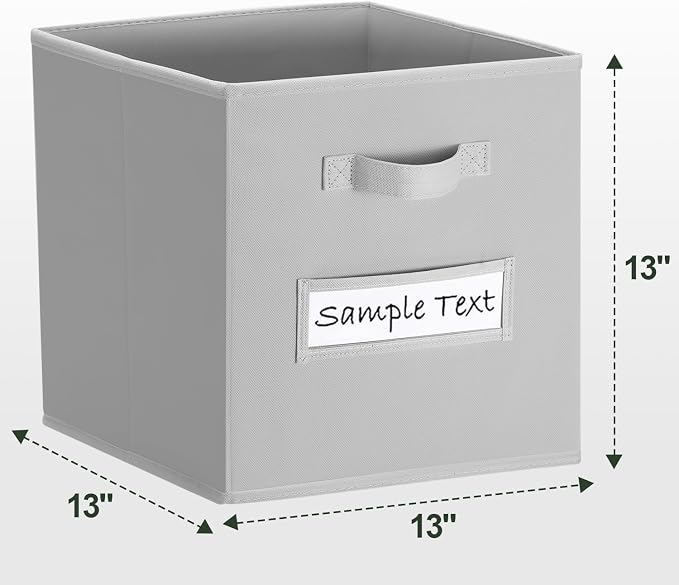 13x13 storage cube bins (Set of 10) Foldable Fabric storage cubes with 10 Labels Window Cards & a Pen,13 inch cube storage bins,Closet Organizers for Shelves,Cubby Organizer Boxes,Light Gray
