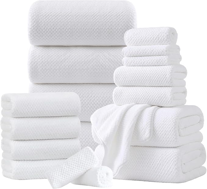 18 Piece Microfiber Bath Towels Set - 6 Bath Sheets,6 Hand Towels And 6 Washcloths,Soft Family Towels,Highly Absorbent Bathroom Towel,Quick Dry Shower Towel Luxury Towels For Hotel Spa Dorm-White