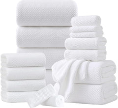18 Piece Microfiber Bath Towels Set - 6 Bath Sheets,6 Hand Towels And 6 Washcloths,Soft Family Towels,Highly Absorbent Bathroom Towel,Quick Dry Shower Towel Luxury Towels For Hotel Spa Dorm-White
