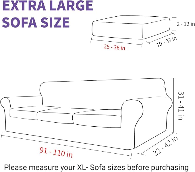 2025 Striped XL-Sofa Covers 4 Piece, Stretch Couch Covers for Extra Large Sofa, Anti Slip Oversized Slipcovers with Bottom Ties, Thick Durable Washable, Soft Cozy Protector (71"-91", Dark Grey)