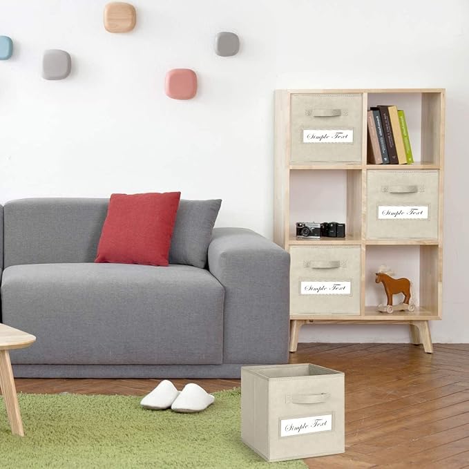 13x13x13 storage cube bins (Set of 10) Fabric storage cubes with 10 Labels Window Cards & a Pen, storage cubes 13x13, Collapsible 13 inch cube storage bins, Cubby Organizer Boxes, Beige
