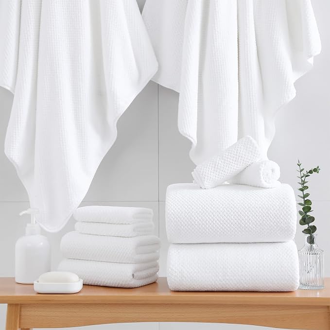 18 Piece Microfiber Bath Towels Set - 6 Bath Sheets,6 Hand Towels And 6 Washcloths,Soft Family Towels,Highly Absorbent Bathroom Towel,Quick Dry Shower Towel Luxury Towels For Hotel Spa Dorm-White