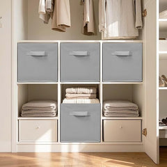 11 Inch Fabric Storage Cubes, Sturdy Foldable Storage Bins, Heavy Duty Cube Organizer for Clothes, Blankets, Shelves, Closets, Bedroom, Living Room, Gray, 12 Pack