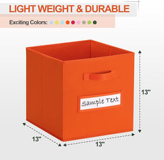 13x13 storage cube bins (Set of 10) Foldable Fabric storage cubes with 10 Labels Window Cards & a Pen,13 inch cube storage bins,Closet Organizers for Shelves,Cubby Organizer Boxes,Orange