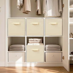 11 Inch Fabric Storage Cubes, Sturdy Foldable Storage Bins, Heavy Duty Cube Organizer for Clothes, Blankets, Shelves, Closets, Bedroom, Living Room, Beige, 9 Pack