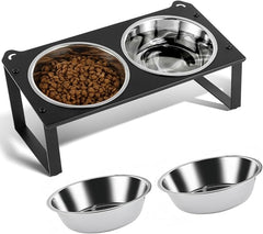 1 Set Elevated Cat Food Water Bowls, 4 Replacement Stainless Steel Bowls for Indoor Pet with Cute Metal Stand, 10° Tilted Anti-Vomiting Raised Wide Shallow Cat Dishes Whisker Friendly for Kitten,Puppy