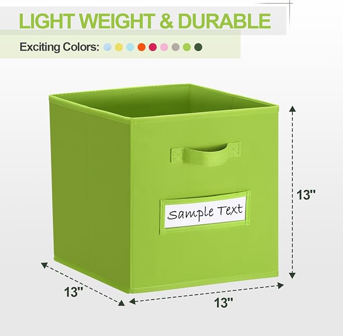 13x13 storage cube bins (Set of 10) Foldable Fabric storage cubes with 10 Labels Window Cards & a Pen,13 inch cube storage bins,Closet Organizers for Shelves,Cubby Organizer Boxes,lime green