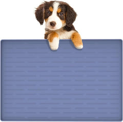 24"x16" Large Dog Food Mat, Silicone Dog and Cat Mats for Food and Water Bowls, Waterproof Raised Edge Pet Feeding Mat for Contain Spills Protects Floors, Multiple Colors & Sizes for Pets, Lake Blue