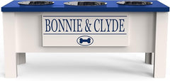 3 Bowl Dog Feeding Station, Personalized Triple Bowl Food Stand Large Dogs | Farmhouse Style, Elevated Wood Stand, Storage Container, Stainless Steel Bowls, Raised Feeder, Large Breed, Made in USA