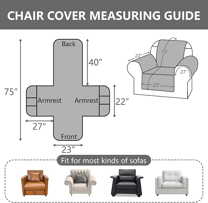 100% Waterproof Quilted Couch Cover,Straps&Pockets,23" Grayishblue | Washable sofa cover, pet-friendly, scratch-resistant furniture protector, quilted sofa cover, reversible, non-slip backing.