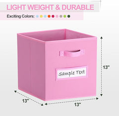 13x13 storage cube bins (Set of 10) Foldable Fabric storage cubes with 10 Labels Window Cards & a Pen,13 inch cube storage bins,Closet Organizers for Shelves,Cubby Organizer Boxes,Light Pink