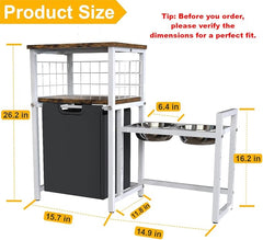 30.6Long x 26.2 High Elevated Dog Bowl Stand with Pet Food Storage Organizer, Adjustable Raised Feeding Station with Toy Basket for Large Medium Small Dogs and Cats, White