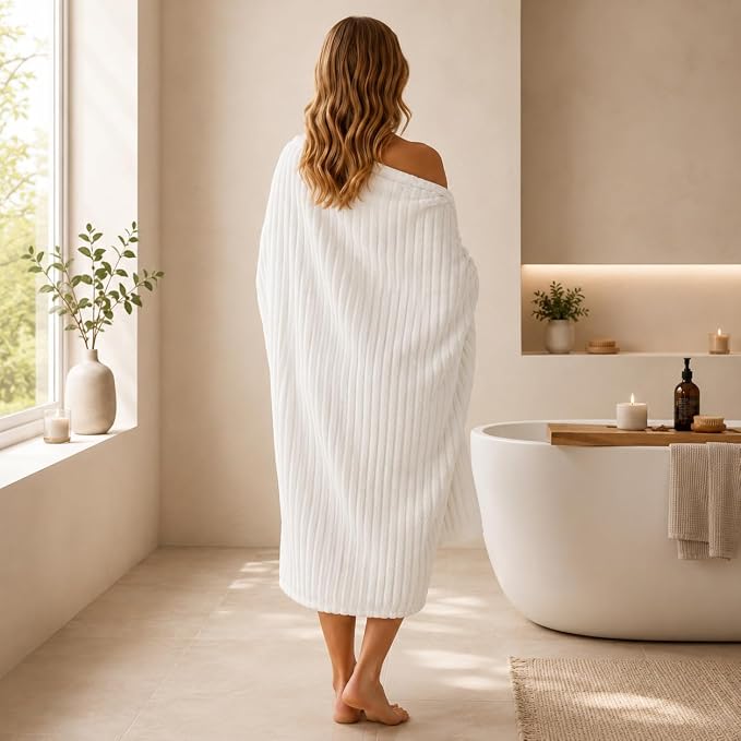3 Pack Bath Towel Set, 40"x80" Oversized Bath Sheet, White | Ultra Soft Microfiber, Lint Free, Quick Dry, Highly Absorbent, Full Body Coverage, 1 Bath Sheet, 1 Hand Towel, 1 Washcloth
