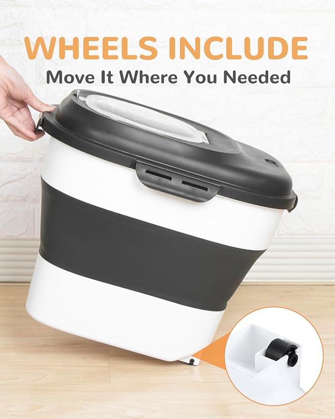 30-35 Lbs Dog Food Storage Container Collapsible Dog Food Container | Large Pet Food Storage with Airtight Lids,Wheels,Scoop and 2Pcs Food Storage Containers for Dog,Cat