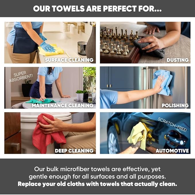 12" x 12" Microfiber Cleaning Cloths (50 Pack) - Reusable Towels, Wash Rags, Dust Cloth, All-Purpose: Kitchen, Dish, Cars, Shop, Glass (Red)