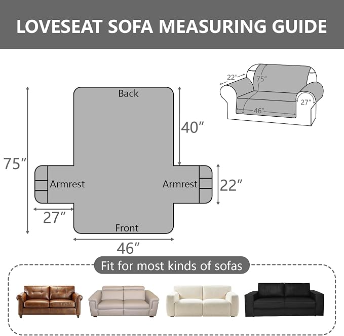 100% Waterproof Quilted Couch Cover,Straps&Pockets,46" Navyblue | Washable sofa cover, pet-friendly, scratch-resistant furniture protector, quilted sofa cover, reversible, non-slip backing.