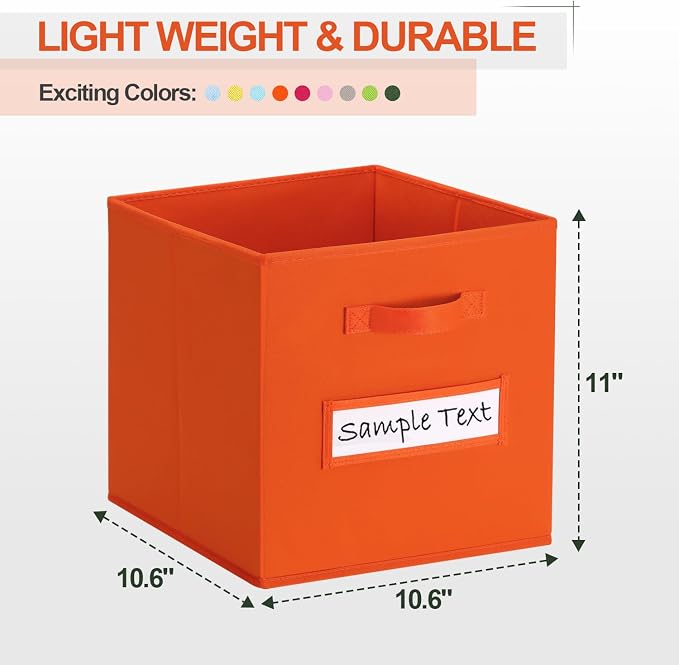 11x11 storage cube bins (Set of 10) Foldable Fabric storage cubes with 10 Labels Window Cards & a Pen,11 inch cube storage bin,Closet Organizers for Shelves,Cubby Organizer Boxes,Orange