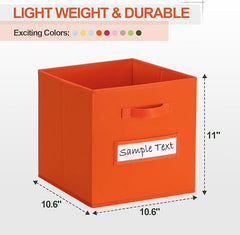 11x11 storage cube bins (Set of 10) Foldable Fabric storage cubes with 10 Labels Window Cards & a Pen,11 inch cube storage bin,Closet Organizers for Shelves,Cubby Organizer Boxes,Orange