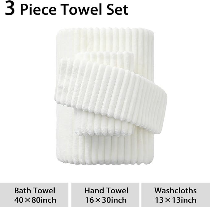 3 Pack Bath Towel Set, 40"x80" Oversized Bath Sheet, White | Ultra Soft Microfiber, Lint Free, Quick Dry, Highly Absorbent, Full Body Coverage, 1 Bath Sheet, 1 Hand Towel, 1 Washcloth