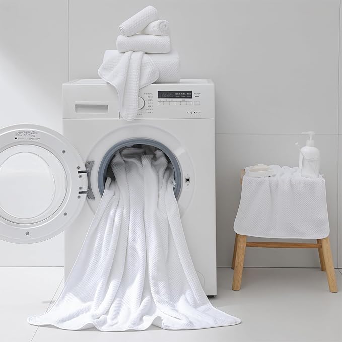 18 Piece Microfiber Bath Towels Set - 6 Bath Sheets,6 Hand Towels And 6 Washcloths,Soft Family Towels,Highly Absorbent Bathroom Towel,Quick Dry Shower Towel Luxury Towels For Hotel Spa Dorm-White