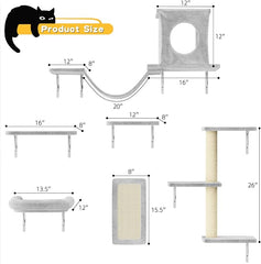 12-in-1 Cat Wall Shelves, Luxury Wall-Mounted Cat Climber Set | with Condos House, Scratching Post, Bridge Ladder, Indoor Space-Saving Furniture for Kittens .Gray