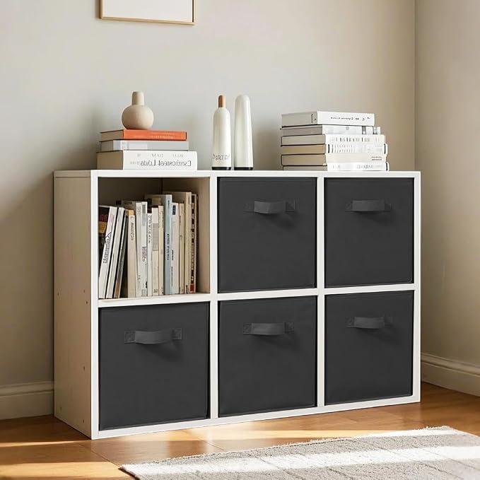 11 Inch Fabric Storage Cubes, Sturdy Foldable Storage Bins, Heavy Duty Cube Organizer for Clothes, Blankets, Shelves, Closets, Bedroom, Living Room, Black, 4 Pack